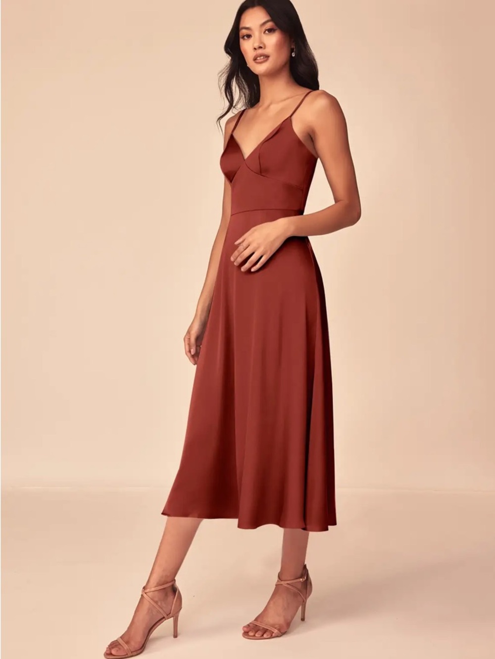 AZAZIE Dottie Terracotta A-Line Stretch Satin Midi Dress NEW Size 10 A10